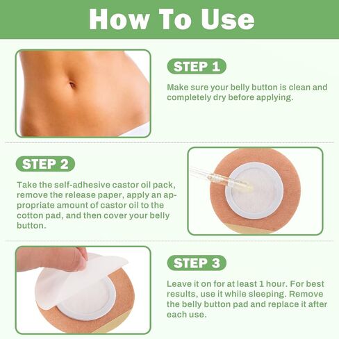 30Pcs Castor Oil Pack Wrap for Belly Button with 4oz Organic Castor Oil in Glass Bottle, Highly Absorbent Cotton Belly Button Patches Self Adhesive in Kuwait
