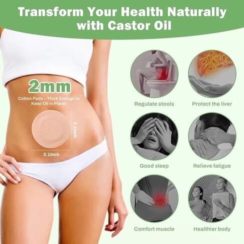 30Pcs Castor Oil Pack Wrap for Belly Button with 4oz Organic Castor Oil in Glass Bottle, Highly Absorbent Cotton Belly Button Patches Self Adhesive in Kuwait