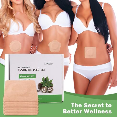 30Pcs Castor Oil Pack Wrap for Belly Button with 4oz Organic Castor Oil in Glass Bottle, Highly Absorbent Cotton Belly Button Patches Self Adhesive in Kuwait