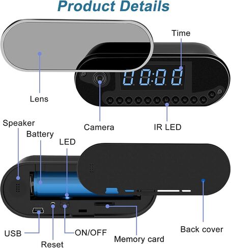 WiFi Security Camera, Spy Camera Clock, Hidden Camera Nanny Cam | APP Control, Remote Viewing, Night Vision, Motion Detection, Indoor Surveillance in Kuwait