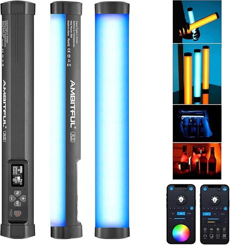 AMBITFUL A2 RGB LED Light Wand -Full Color Magnetic Video Light Stick,Handheld Tube Light with 29 Effects, 2500-8500K, 2500mAh, CRI 95+ for Photography, YouTube, TikTok (A2) in Kuwait