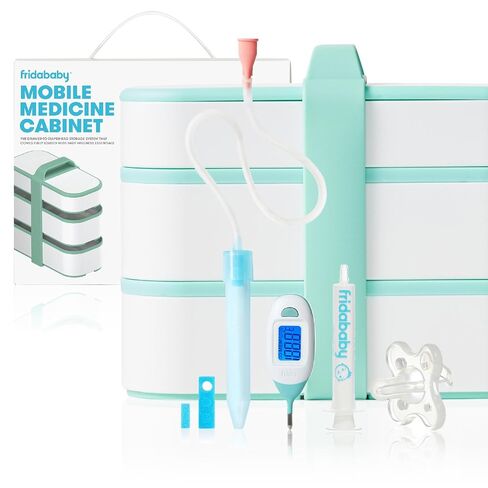 Frida Baby Mobile Medicine Cabinet Travel Kit, Set Baby Essentials Gift Set Includes NoseFrida Snotsucker, Rectal Thermometer, MediFrida Medicine Dispenser with Portable Carrying Case in Kuwait