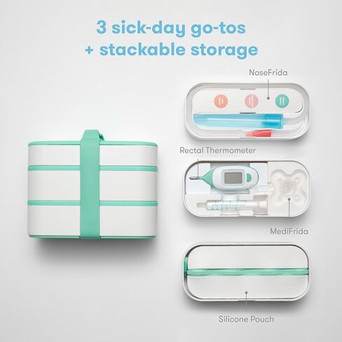 Frida Baby Mobile Medicine Cabinet Travel Kit, Set Baby Essentials Gift Set Includes NoseFrida Snotsucker, Rectal Thermometer, MediFrida Medicine Dispenser with Portable Carrying Case in Kuwait