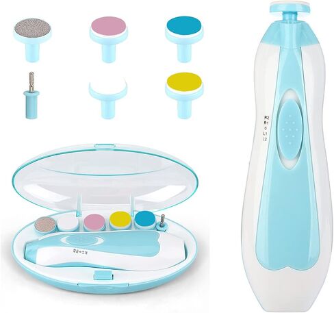 Baby Nail File Clippers Electric: Baby Nail Trimmer Electric Kit Fingernails Toes Care Manicure 6-in-1 Set with LED Light Safe for Newborn Kids and Adult in Kuwait