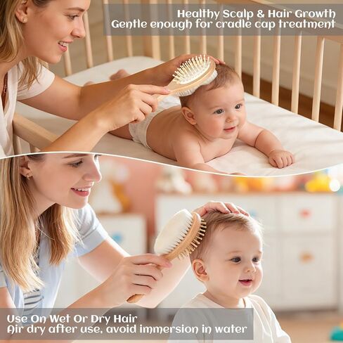 Baby Hair Bush and Comb Set, 5 Pack Wooden Baby Brush with Soft Goat Bristle for Newborns and Toddlers, Perfect for Cradle Cap, Baby Registry Gift, Infant Essentials Care Kit in Kuwait