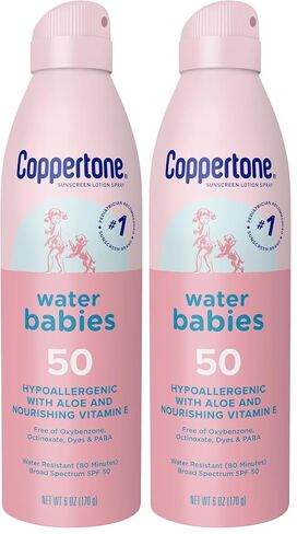 Coppertone Water Babies Sunscreen Lotion Spray SPF 50, Pediatrician Recommended Baby Sunscreen Spray, Water Resistant Sunscreen for Babies, 6 Oz Spray (Pack of 2) in Kuwait