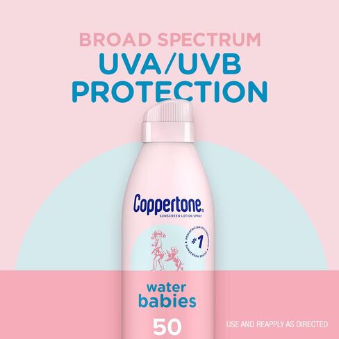 Coppertone Water Babies Sunscreen Lotion Spray SPF 50, Pediatrician Recommended Baby Sunscreen Spray, Water Resistant Sunscreen for Babies, 6 Oz Spray (Pack of 2) in Kuwait