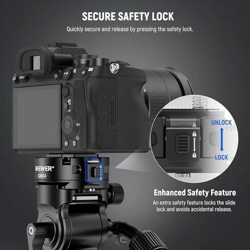 NEEWER GM34 Camera Quick Release Plate Kit, Quick Switch Auto Lock Square QR Mount Plate with Arca Type Clamp Base, Compatible with Arca Swiss Camera Clip, Max Load 11lb/5kg | QR Mount Plate with Arca Type Clamp Base, Compatible with Arca Swiss Camera Cli in Kuwait