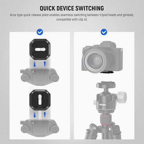 NEEWER GM34 Camera Quick Release Plate Kit, Quick Switch Auto Lock Square QR Mount Plate with Arca Type Clamp Base, Compatible with Arca Swiss Camera Clip, Max Load 11lb/5kg | QR Mount Plate with Arca Type Clamp Base, Compatible with Arca Swiss Camera Cli in Kuwait