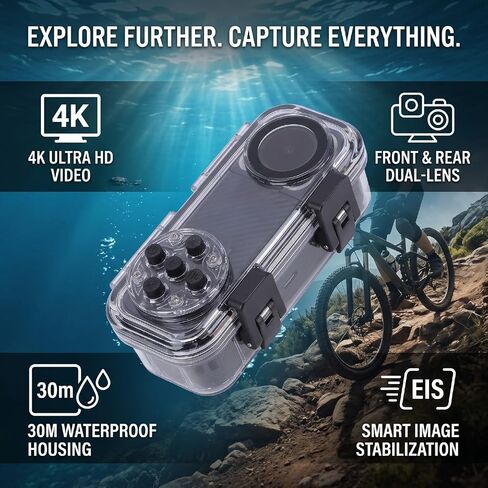 EBTOOLS 4K Underwater Camera, 30M Water Proof Dual Lens DV with WiFi 1.53 Inch Screen, Electronic Image Stabilization for Cycling Travel Vlog in Saudi Arabia