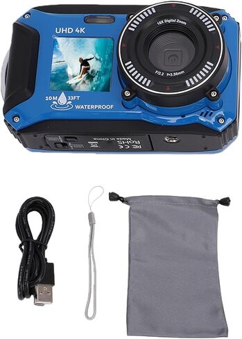 Fabater Autofocus 4K Underwater Camera with Dual Screens for Snorkeling Experiences and Vacation Memories in Kuwait