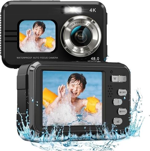 4K Underwater Camera 11FT Waterproof with 64GB Card 48MP Autofocus Dual-Screen Selfie for Snorkeling in Kuwait