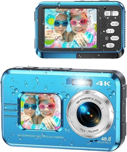 4K Underwater Camera 11FT Waterproof with 64GB Card 48MP Autofocus Dual-Screen Selfie for Snorkeling in Kuwait