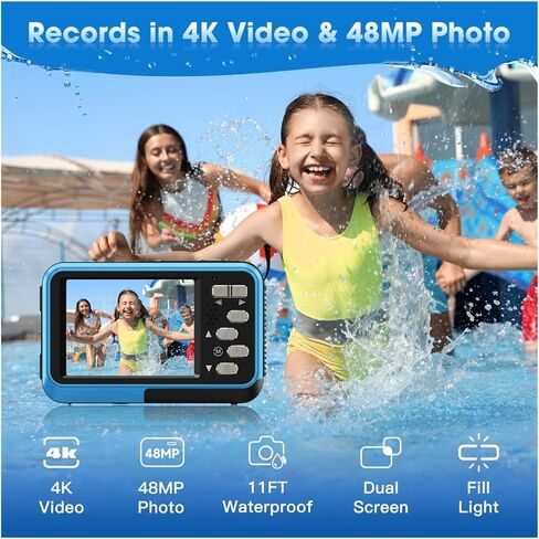 4K Underwater Camera 11FT Waterproof with 64GB Card 48MP Autofocus Dual-Screen Selfie for Snorkeling in Kuwait