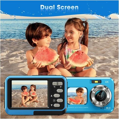 4K Underwater Camera 11FT Waterproof with 64GB Card 48MP Autofocus Dual-Screen Selfie for Snorkeling in Kuwait