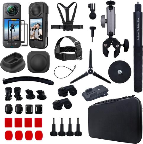 Accessories Kit for Insta360 X5 / X4 Camera, Including Magnetic Mount, Selfie Stick, Tripod, Chest Strap, Headband, Bicycle Clip, Suitcase, Lens Protection Cover,Desktop Base (Black) in Kuwait