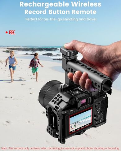 Rechargeable Wireless Camera Remote Control for Video Recording | One-Press Video Start/Stop with Locking Cold Shoe for Camera Cage Top Handles, for Sony A6700, for Canon T7i, for Nikon Z50 in Kuwait