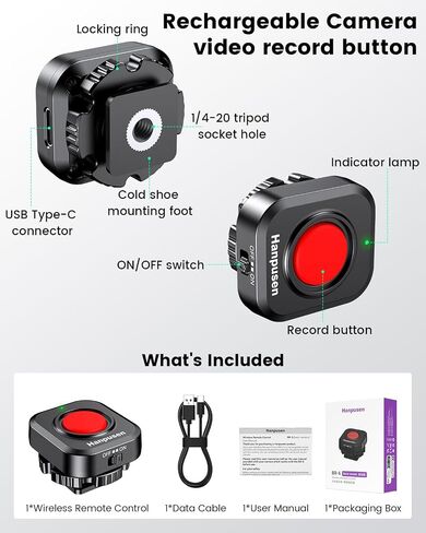 Rechargeable Wireless Camera Remote Control for Video Recording | One-Press Video Start/Stop with Locking Cold Shoe for Camera Cage Top Handles, for Sony A6700, for Canon T7i, for Nikon Z50 in Kuwait
