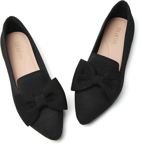 Tilocow Ballet Flats Shoes for Women Pointed Toe Knit Flats with Bow Comfortable Casual Dressy Shoes for Work Office Walking in Kuwait