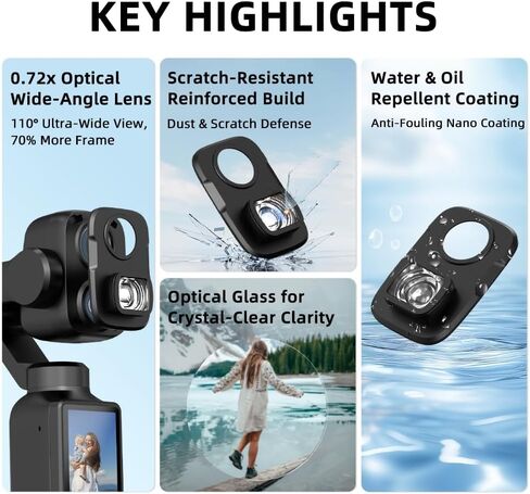HD Wide-Angle Lens for DJI Pocket 4Pro - 110% Expanded Field of View, Optical Glass, Tool-Free Snap-On Installation, Multi-Layer & Nano Coating for Water, Dust in Kuwait
