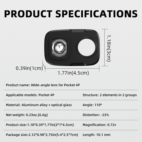 HD Wide-Angle Lens for DJI Pocket 4Pro - 110% Expanded Field of View, Optical Glass, Tool-Free Snap-On Installation, Multi-Layer & Nano Coating for Water, Dust in Kuwait