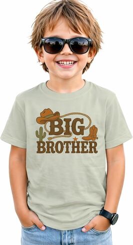 Big Brother T-Shirt Toddler Boys Promoted to Big Brother Shirt Cowboy Graphic Summer Tee Sibling Reveal Tops in Kuwait