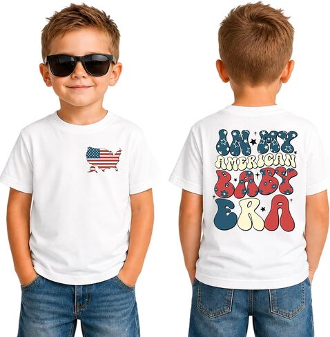 Boys 4th of July Shirts Toddler American Flag Graphic T-Shirts Kids in My American Baby Era Crewneck Tee Tops in Kuwait