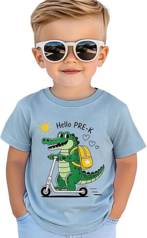 Ritatte Toddler Boys Hello Pre-K Shirt First Day of Preschool Cute Crocodile Scooter Graphic Tee Back to School Outfit in Kuwait