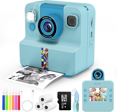 Kids Instant Print Camera, Selfie Camera Gift for Girls Boys 3-12, Purple | 2.4-inch kids print camera with 32GB card, 3 paper rolls, 5 pens, 1080P video, music and 5 games in Kuwait