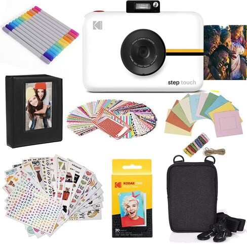 Zink Kodak Step Touch | 13MP Digital Camera & Instant Printer with 3.5" LCD Touchscreen Display, 1080p HD Video (White) Starter Bundle in Kuwait