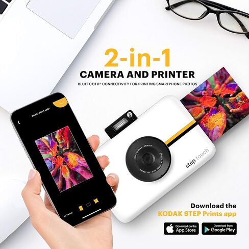 Zink Kodak Step Touch | 13MP Digital Camera & Instant Printer with 3.5" LCD Touchscreen Display, 1080p HD Video (White) Starter Bundle in Kuwait