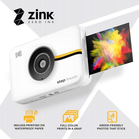 Zink Kodak Step Touch | 13MP Digital Camera & Instant Printer with 3.5" LCD Touchscreen Display, 1080p HD Video (White) Starter Bundle in Kuwait