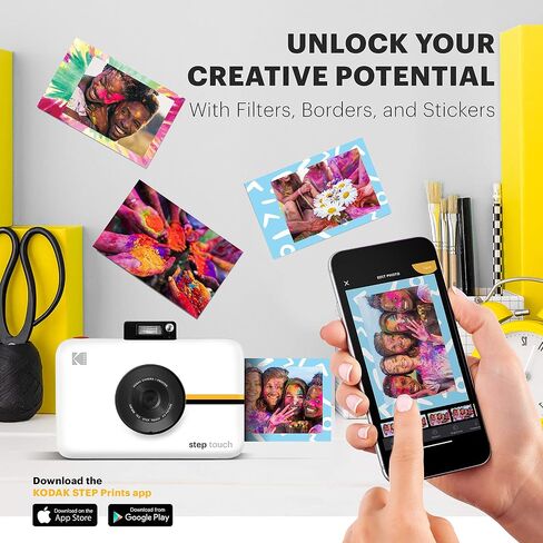 Zink Kodak Step Touch | 13MP Digital Camera & Instant Printer with 3.5" LCD Touchscreen Display, 1080p HD Video (White) Starter Bundle in Kuwait