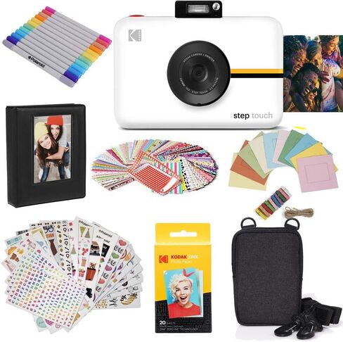 Zink Kodak Step Touch | 13MP Digital Camera & Instant Printer with 3.5" LCD Touchscreen Display, 1080p HD Video (White) Starter Bundle in Kuwait