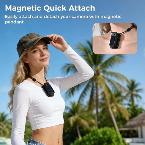 Mini Body Camera 4K with Charging Case, Wearable Thumb Action Camera, 32GB | 180 Rotatable, Magnetic Pendant, 1.97'' Display Vlogging Camera, Waterproof POV Cam, Pocket Camera for Travel/Sports/Vlogging in Kuwait