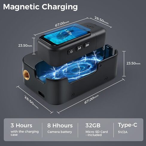 Mini Body Camera 4K with Charging Case, Wearable Thumb Action Camera, 32GB | 180 Rotatable, Magnetic Pendant, 1.97'' Display Vlogging Camera, Waterproof POV Cam, Pocket Camera for Travel/Sports/Vlogging in Kuwait