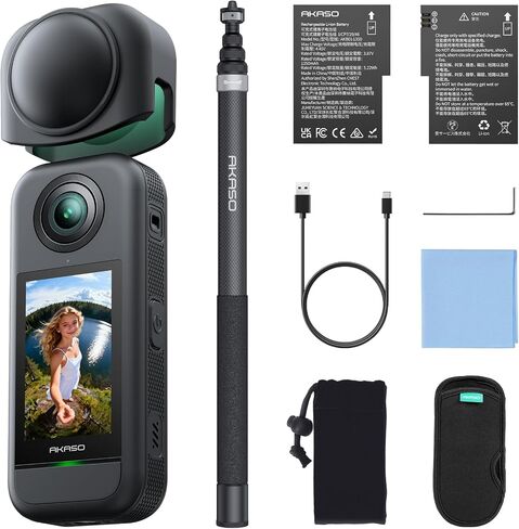 AKASO 360 Action Camera Motorcycle Combo- 5.7K 360 Video with 1/2" 48MP Sensors, 72MP 360 Photo, 360-SuperSmooth, Invisible Selfie Stick, 360° Horizon Lock, AI Tracking with 128GB MicroSD Card in Kuwait