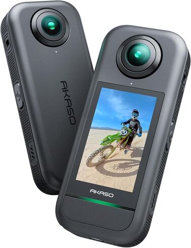 AKASO 360 Action Camera Motorcycle Combo- 5.7K 360 Video with 1/2" 48MP Sensors, 72MP 360 Photo, 360-SuperSmooth, Invisible Selfie Stick, 360° Horizon Lock, AI Tracking with 128GB MicroSD Card in Kuwait
