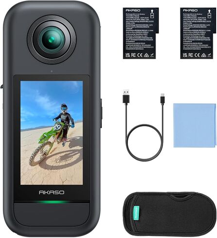 AKASO 360 Action Camera Motorcycle Combo- 5.7K 360 Video with 1/2" 48MP Sensors, 72MP 360 Photo, 360-SuperSmooth, Invisible Selfie Stick, 360° Horizon Lock, AI Tracking with 128GB MicroSD Card in Kuwait