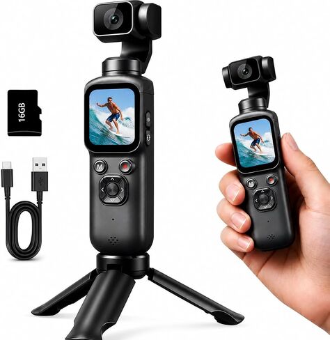 Pocket Vlogging Camera for YouTube, Handheld Gimbal Blogging Cam | 330° Rotating Lens & Face Tracking, 4k Video & 75mp Photos, Wifi Sharing & Webcam Function, 1.72" Touch Screen for Beginner in Kuwait