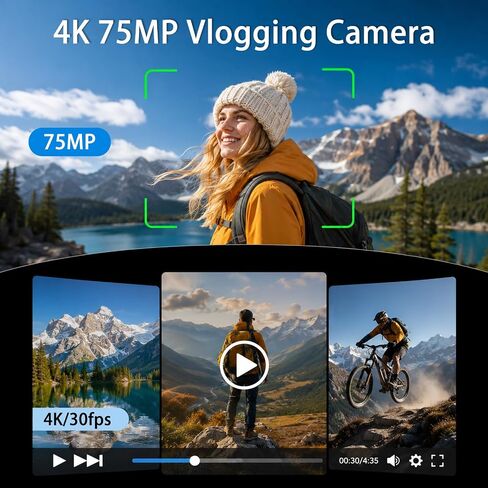 Pocket Vlogging Camera for YouTube, Handheld Gimbal Blogging Cam | 330° Rotating Lens & Face Tracking, 4k Video & 75mp Photos, Wifi Sharing & Webcam Function, 1.72" Touch Screen for Beginner in Kuwait