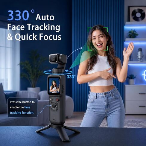 Pocket Vlogging Camera for YouTube, Handheld Gimbal Blogging Cam | 330° Rotating Lens & Face Tracking, 4k Video & 75mp Photos, Wifi Sharing & Webcam Function, 1.72" Touch Screen for Beginner in Kuwait