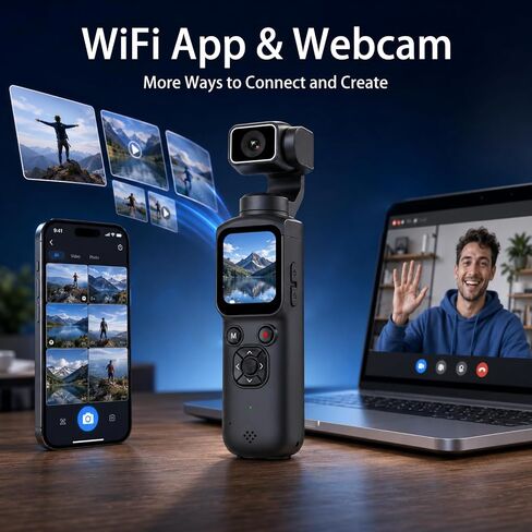 Pocket Vlogging Camera for YouTube, Handheld Gimbal Blogging Cam | 330° Rotating Lens & Face Tracking, 4k Video & 75mp Photos, Wifi Sharing & Webcam Function, 1.72" Touch Screen for Beginner in Kuwait
