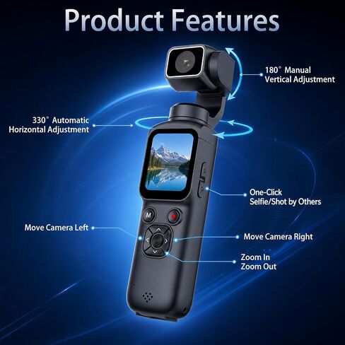 Pocket Vlogging Camera for YouTube, Handheld Gimbal Blogging Cam | 330° Rotating Lens & Face Tracking, 4k Video & 75mp Photos, Wifi Sharing & Webcam Function, 1.72" Touch Screen for Beginner in Kuwait