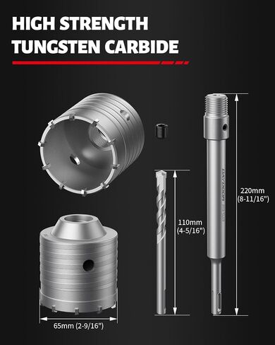 DAYDOOR 2-9/16" (65mm) Concrete Hole Saw with SDS Plus Shank | Tungsten Carbide Tipped Masonry Hole Saw, Heavy Duty Concrete Core Drill Bit for Brick, Cement Wall, and Stone in Kuwait