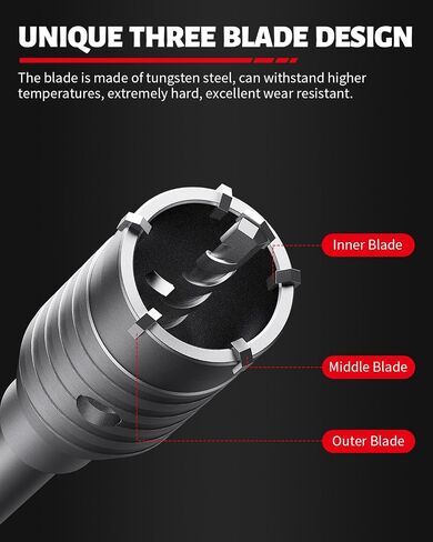 DAYDOOR 2-9/16" (65mm) Concrete Hole Saw with SDS Plus Shank | Tungsten Carbide Tipped Masonry Hole Saw, Heavy Duty Concrete Core Drill Bit for Brick, Cement Wall, and Stone in Kuwait