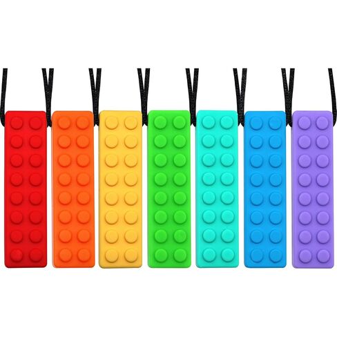 Chew Necklaces for Sensory Kids, Chewy Necklace Bundle for Boys Girls and Adults with Autism, ADHD, SPD, Silicone Chewable Sensory Oral Motor Teether Toys for Biting, Teething Anxiety Needs 7 Pack in Kuwait