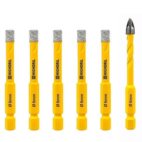HIGHDRIL 5Pcs 1/4" Dry Diamond Drill Bits for Marble Porcelain Tile | Dry Diamond Drill Bits 5Pcs 6mm 1/4" with Quick-fit Hex Shank for Marble Porcelain Tile Ceramic in Saudi Arabia