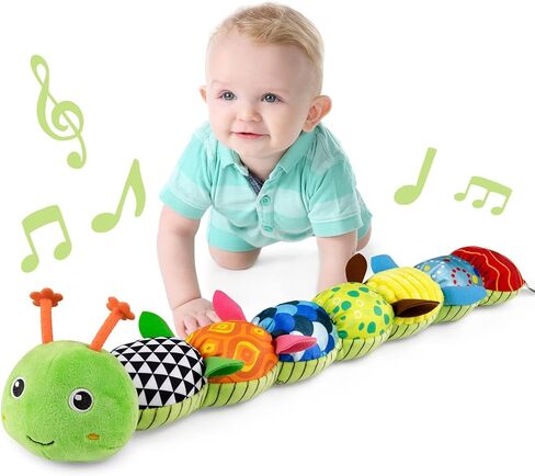 LIGHTDESIRE Baby Toys Musical Caterpillar Infant Toys Plush Stuffed Animals | Sensory Toys with Crinkle and Rattle Baby Teething Toys for Tummy Time Newborn Boys Girls 0 3 6 12 Months Shower Gifts(Green) in Kuwait