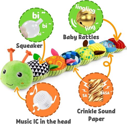 LIGHTDESIRE Baby Toys Musical Caterpillar Infant Toys Plush Stuffed Animals | Sensory Toys with Crinkle and Rattle Baby Teething Toys for Tummy Time Newborn Boys Girls 0 3 6 12 Months Shower Gifts(Green) in Kuwait